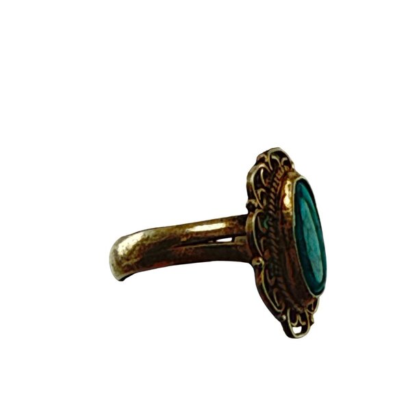 Vintage Sterling Silver Filigree Ring with Oval Turquoise Stone Size 3.75 - Picture 3 of 5